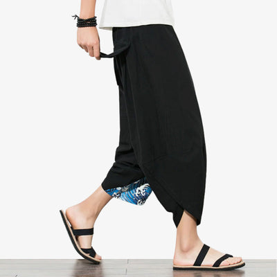 Pantalones harem de estilo tribal japonés con perneras anchas