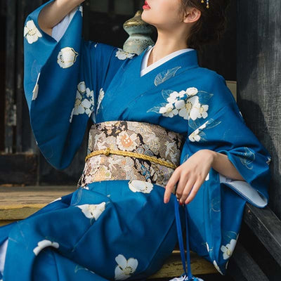 Detalle del patrón de grulla Tsuru en un cinturón obi japonés