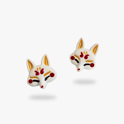Pendientes Kitsune con forma de máscara de zorro japonés