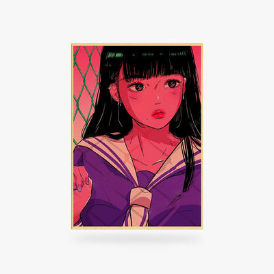 Póster manga con una estudiante japonesa vestida de Sailor Fuku, impreso sobre papel grueso