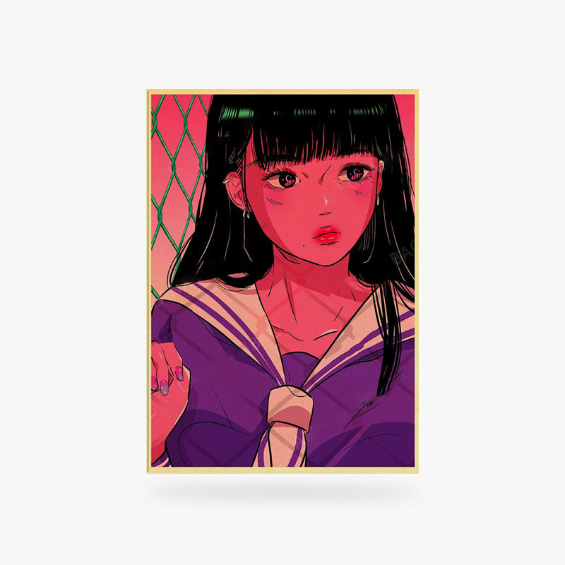 Póster manga con una estudiante japonesa vestida de Sailor Fuku, impreso sobre papel grueso