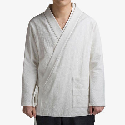 Prenda samue japonesa que combina simplicidad tradicional y comodidad moderna, perfecta como ropa de descanso o de trabajo