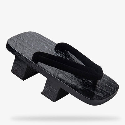 Conjunto de sandalias geta japonesas negras de madera con tira hanao negra, calzado tradicional con plataforma