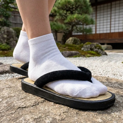 Sandalias geta de madera artesanal en proceso de fabricación