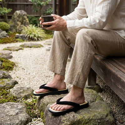 Sandalias waraji samurái llevadas con calcetines tabi blancos
