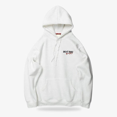 Sudadera blanca japonesa con pequeño logo y kanji rojo