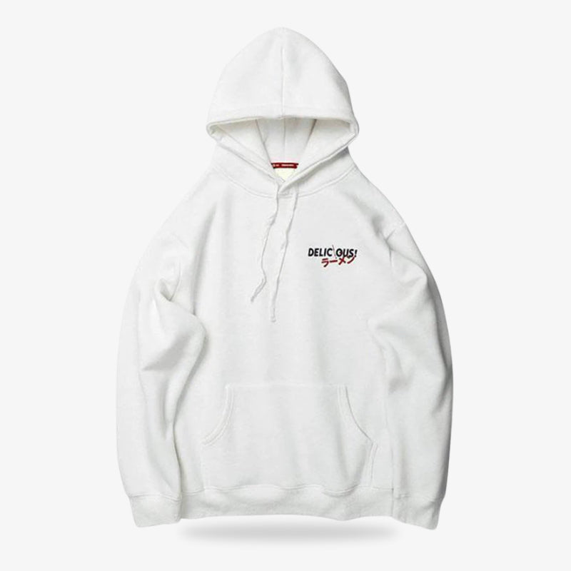 Sudadera blanca japonesa con pequeño logo y kanji rojo