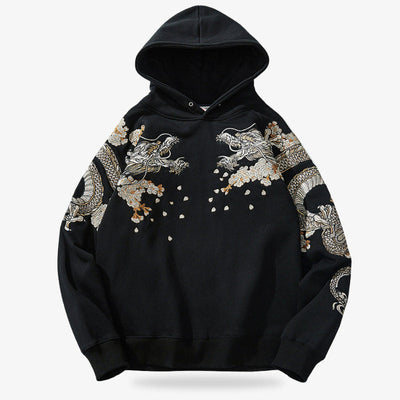 Sudadera bordada dragón japonesa negra para hombre sobre fondo blanco