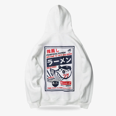 Sudadera con capucha japonesa con diseño de pez y texto