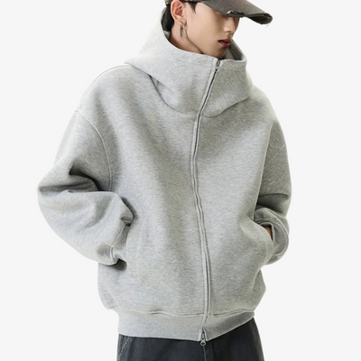 Sudadera Harajuku unicolor gris con cortes de streetwear japonés
