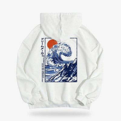 Sudadera japonesa premium con estampado de paisaje detallado, estilo Harajuku