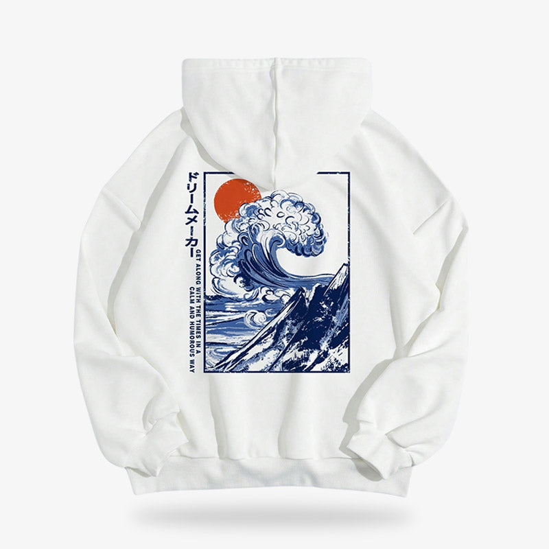 Sudadera japonesa premium con estampado de paisaje detallado, estilo Harajuku