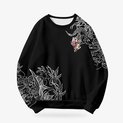 Sudadera con estampado irezumi japonés en blanco y negro
