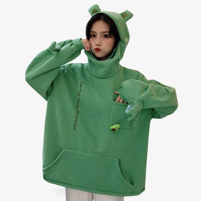 Sudadera kawaii de rana hecha de algodón suave con estampados tiernos y coloridos, perfecta para un look japonés informal