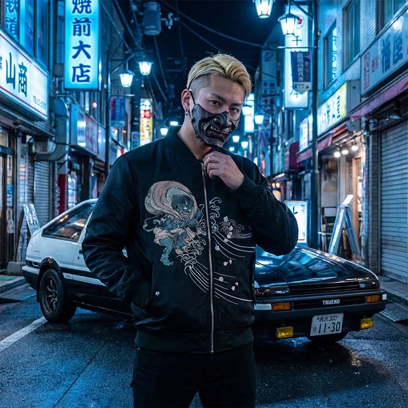 Sukajan Bordado Raijin Fujin vista frontal