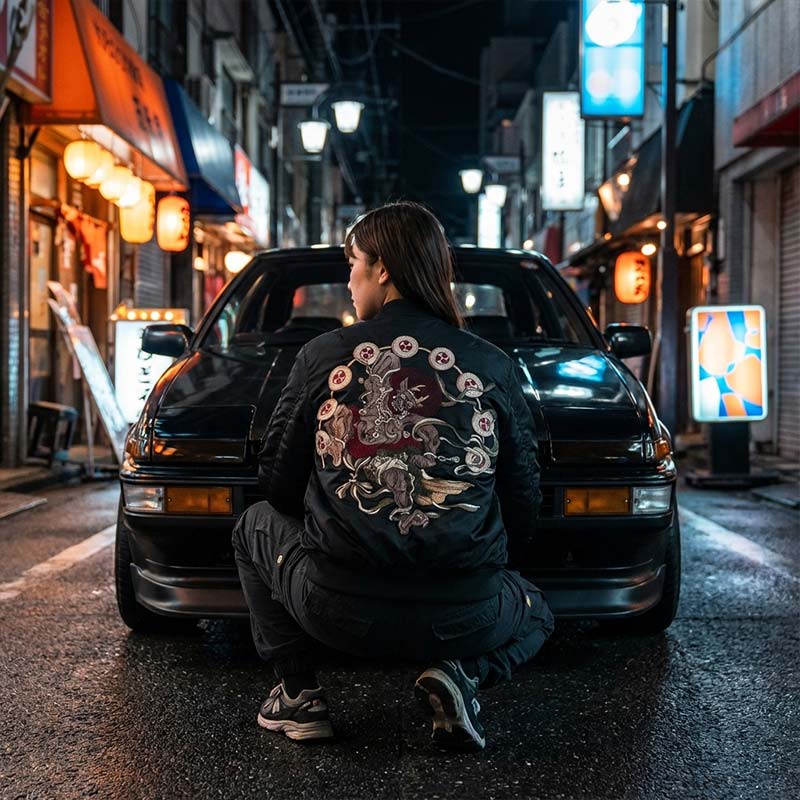 Sukajan Bordado Raijin Fujin vista posterior