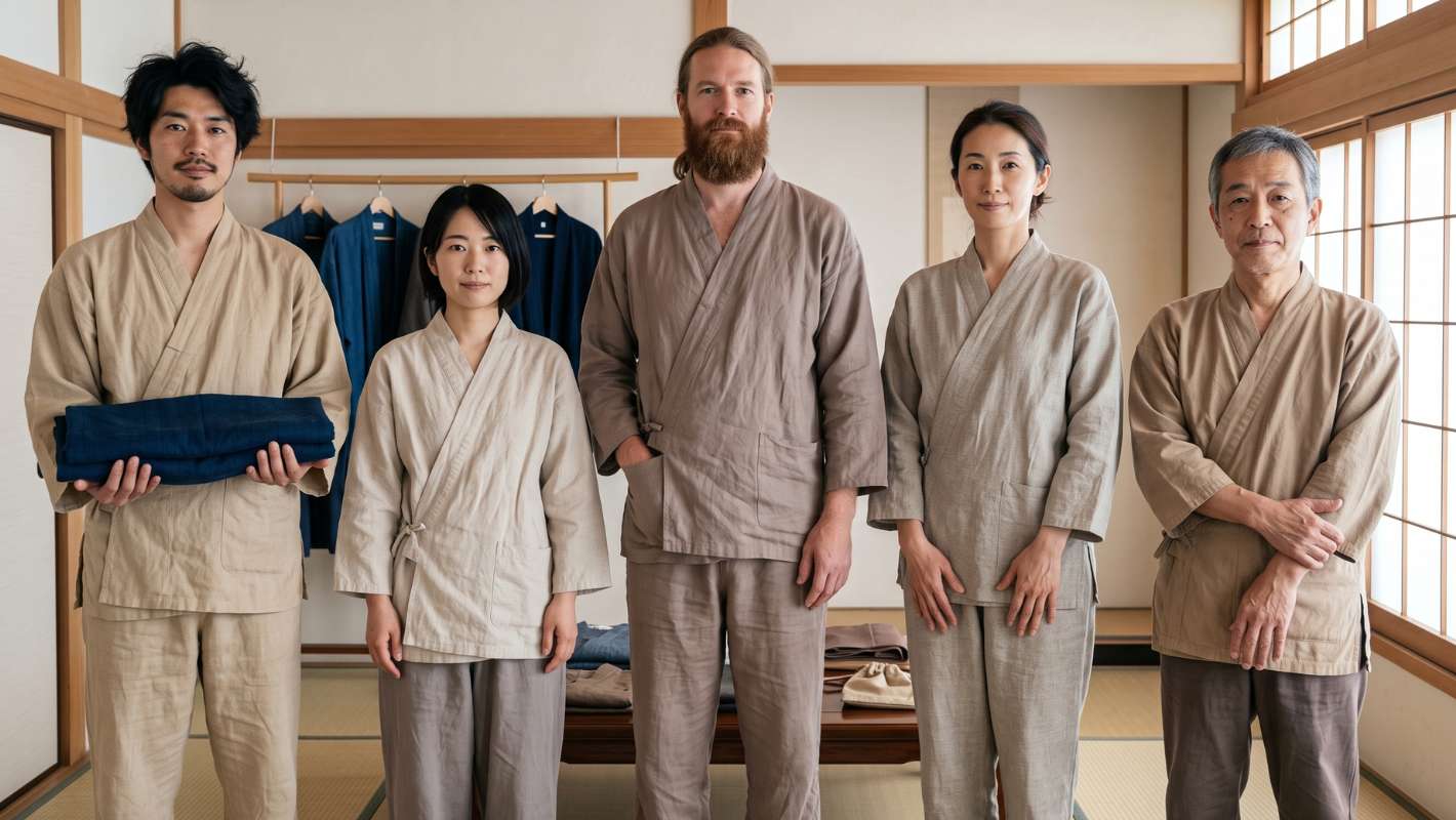 El equipo del taller preparando las prendas japonesas