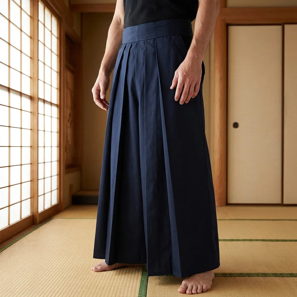 Detalle del tejido de algodón del hakama para hombre
