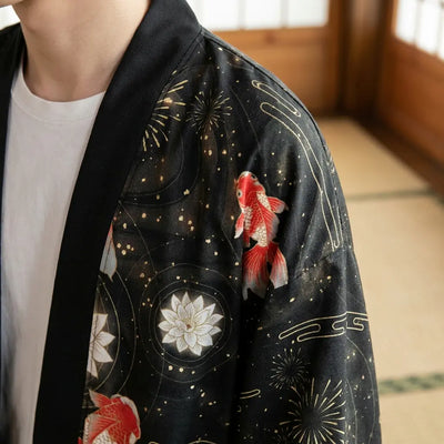 Detalle de la tela estampada y la manga de la chaqueta japonesa