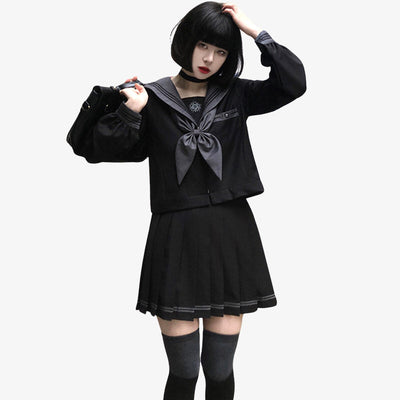 Uniforme de Japon anime completo con top gris y falda negra plisada