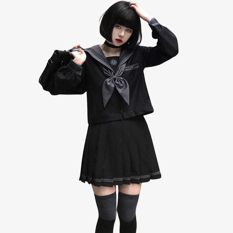 Uniforme de Japon anime completo con top gris y falda negra plisada
