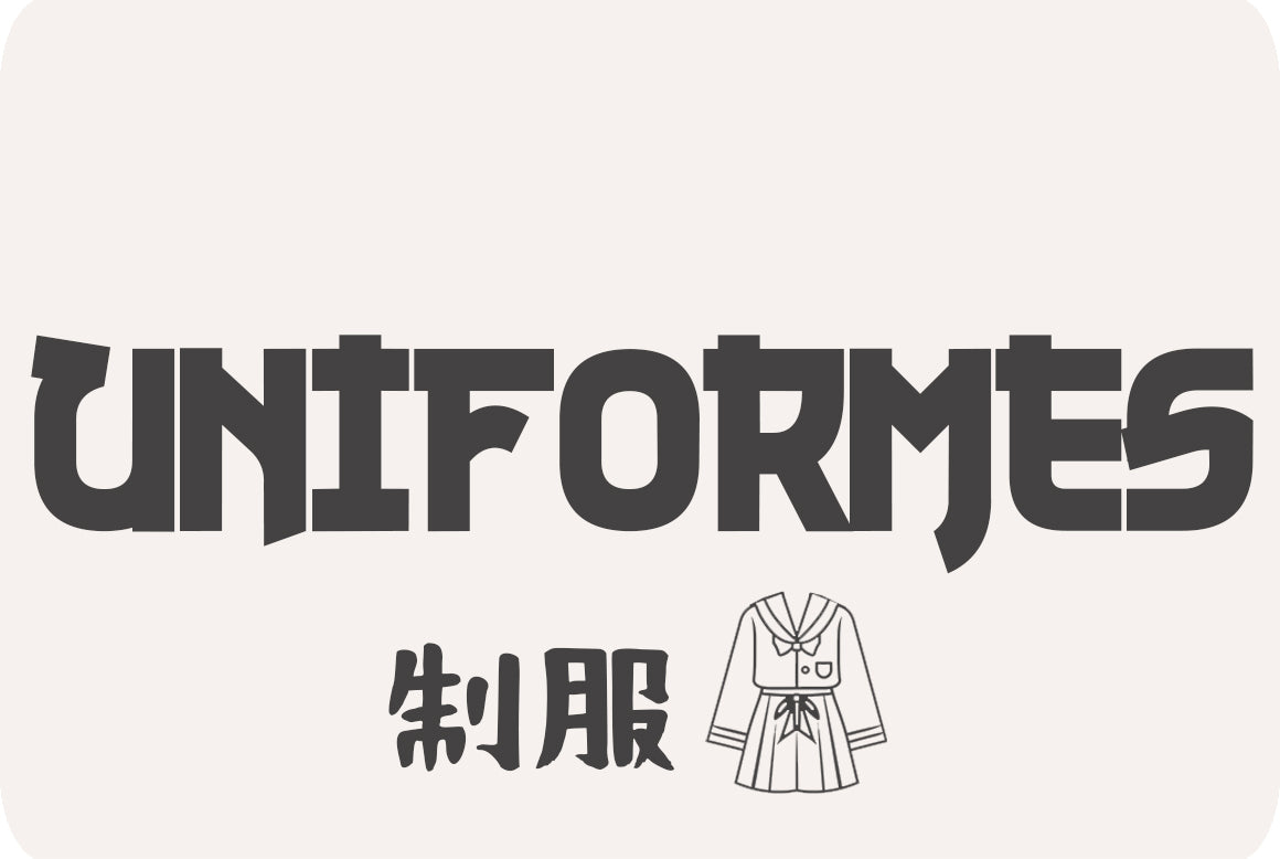 Los productos uniformes japoneses de la coleccion ropas son dibujos de sailor fuku. Hay un kani que significa uniforme escolar japonés. Es una camisa y un vestido japonés.