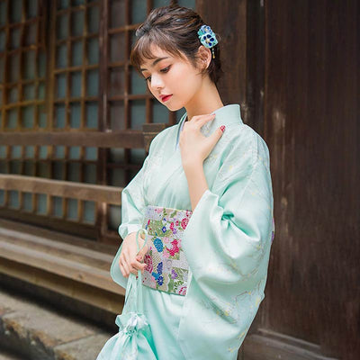 Vestido kimono ramas blanco de mujer con obi