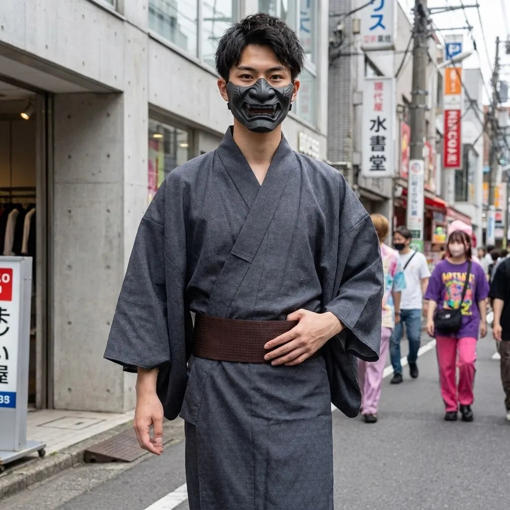 Yukata Gris Hombre vista posterior