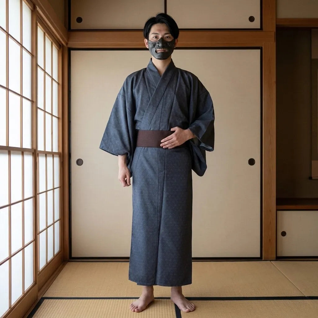 Yukata gris hombre de corte holgado