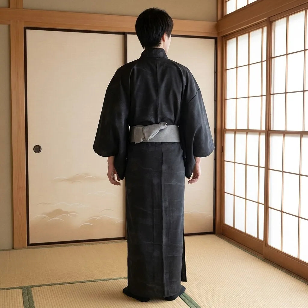 Yukata hombre negro visto desde atrás