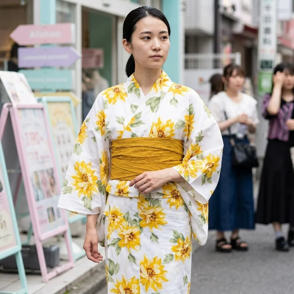 Yukata Mujer Girasoles vista frontal