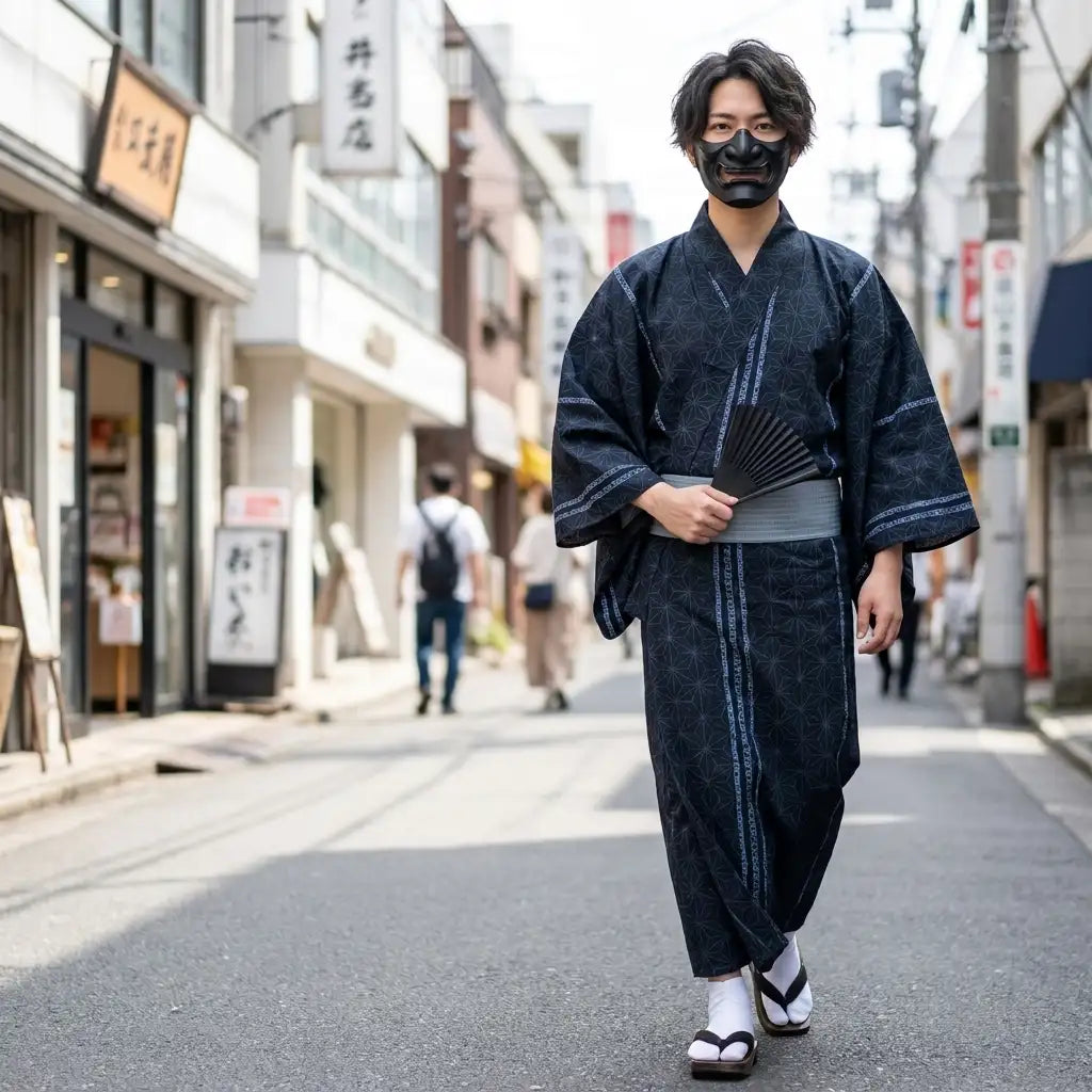 Yukata Negro Hombre vista posterior