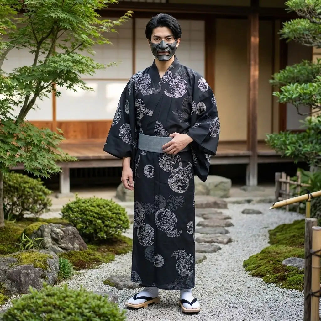 Yukata Negro Hombre vista posterior
