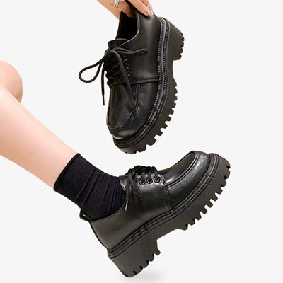 Zapatos de uniforme escolar japonés en negro con plataforma de 5 cm, suela de goma y piel sintética, de estilo clásico